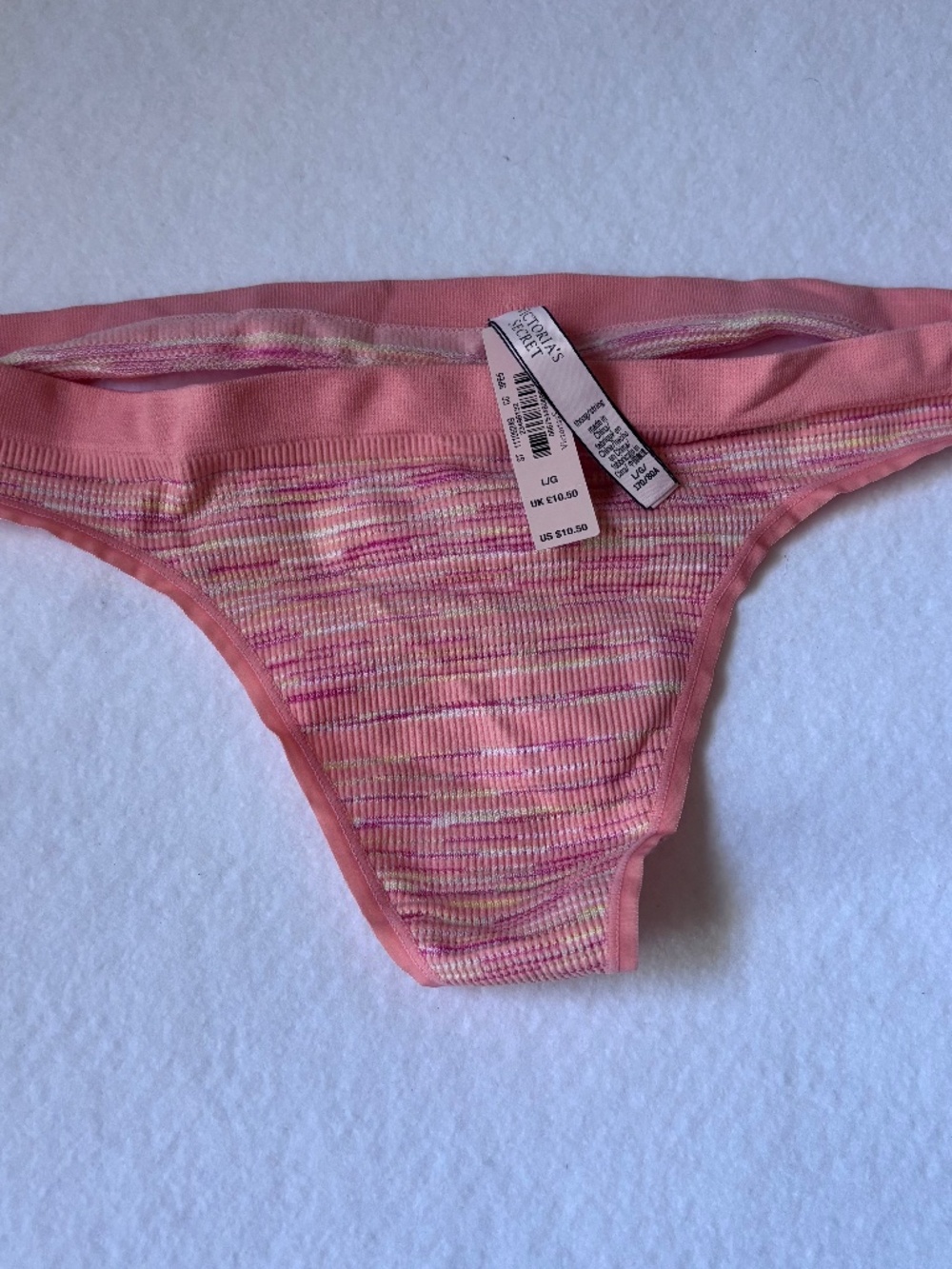 NWT Victoria's Secret Seamless Thong Panty Pink Peach Multi Color Block Size XL